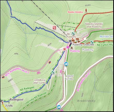 obr Radhošť - mapa s jeskyní Cyrilka